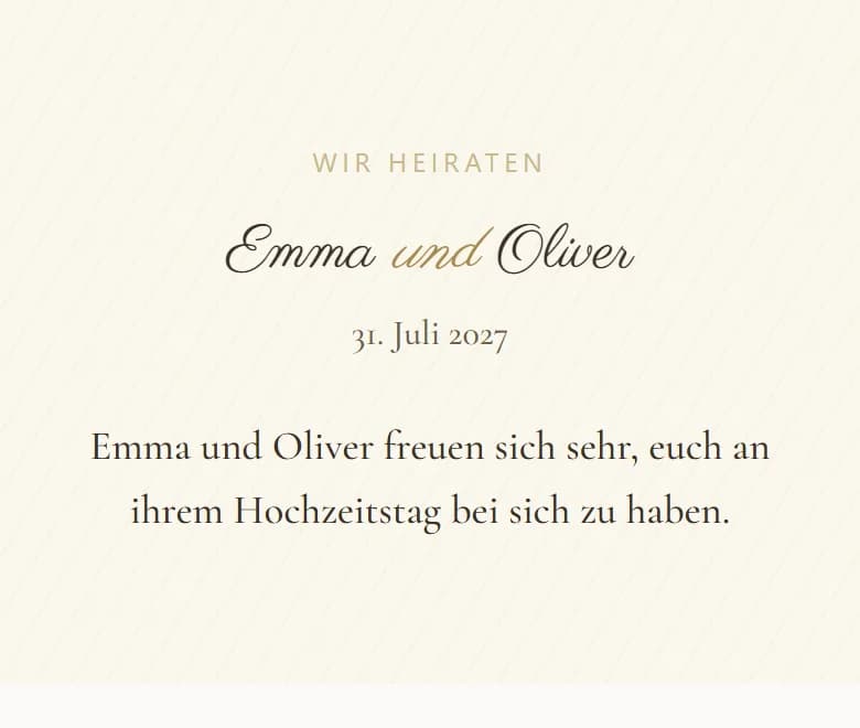 Eine AmoreInvite-Einladung im Look Champagne mit Sweetheart