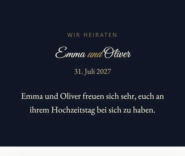Eine AmoreInvite-Einladung im Look Midnight & Gold mit Calligraphy
