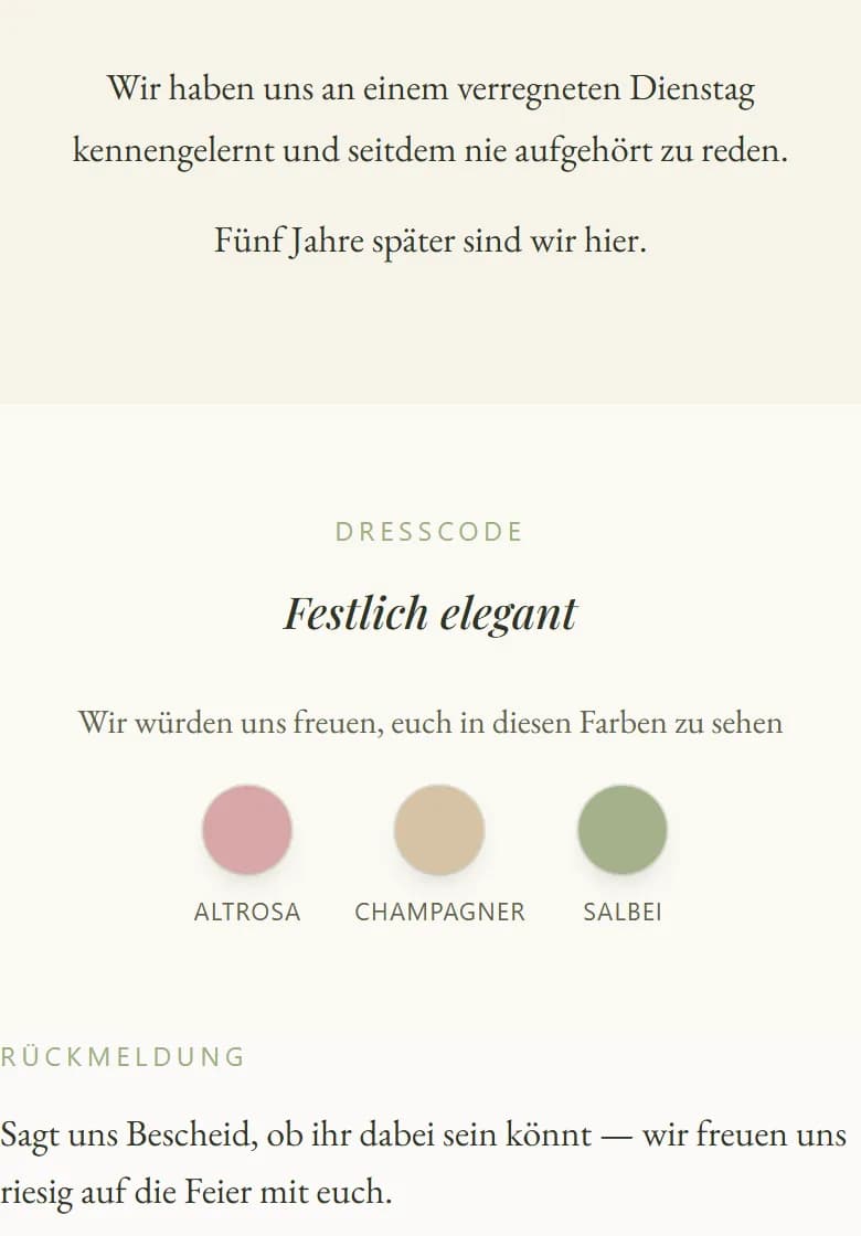 Dresscode und Rückmeldung einer AmoreInvite-Einladung auf dem Handy