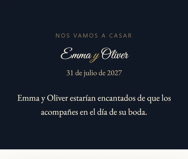 Una invitación de AmoreInvite con el estilo Midnight & Gold con Calligraphy