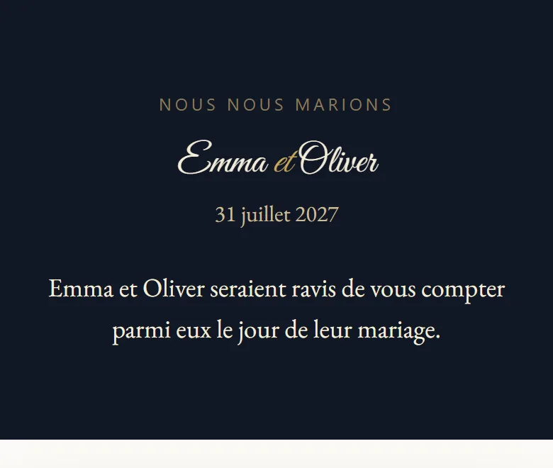 Une invitation AmoreInvite dans le style Midnight & Gold avec Calligraphy