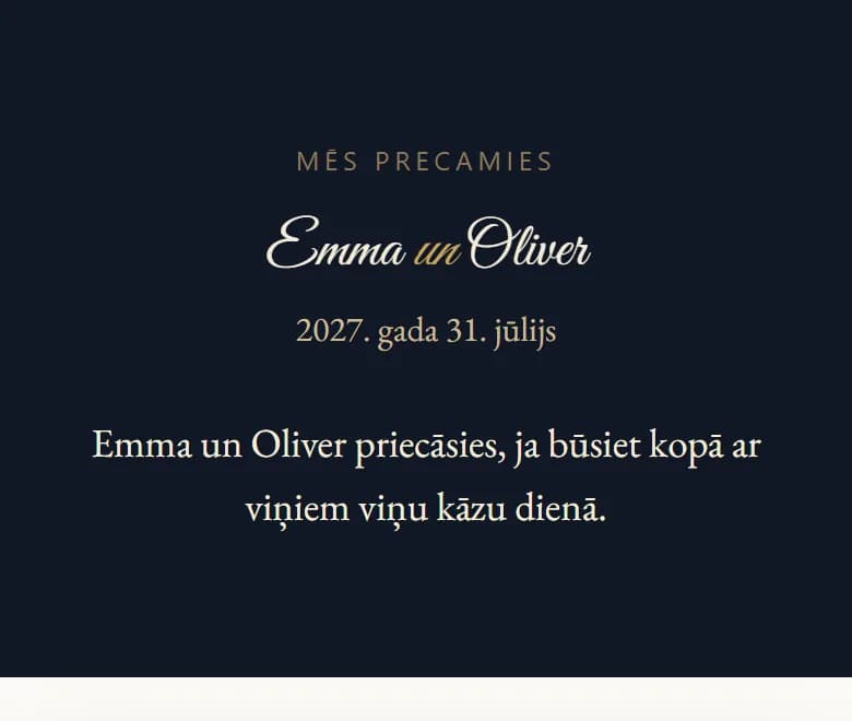 AmoreInvite ielūgums izskatā „Pusnakts un zelts ar kaligrāfiju“