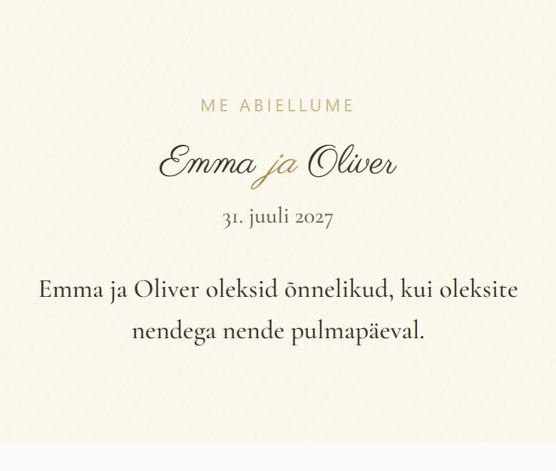 AmoreInvite’i kutse välimusega „Šampanja Sweetheartiga“
