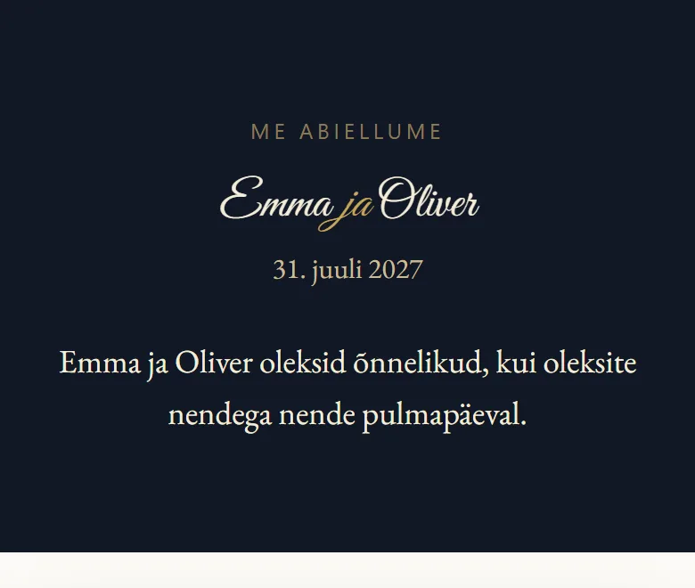 AmoreInvite’i kutse välimusega „Südaöö ja kuld kalligraafiaga“