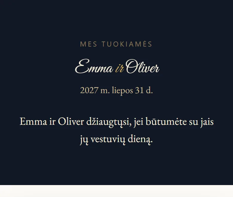 „AmoreInvite“ kvietimas stiliumi „Vidurnaktis ir auksas su kaligrafija“